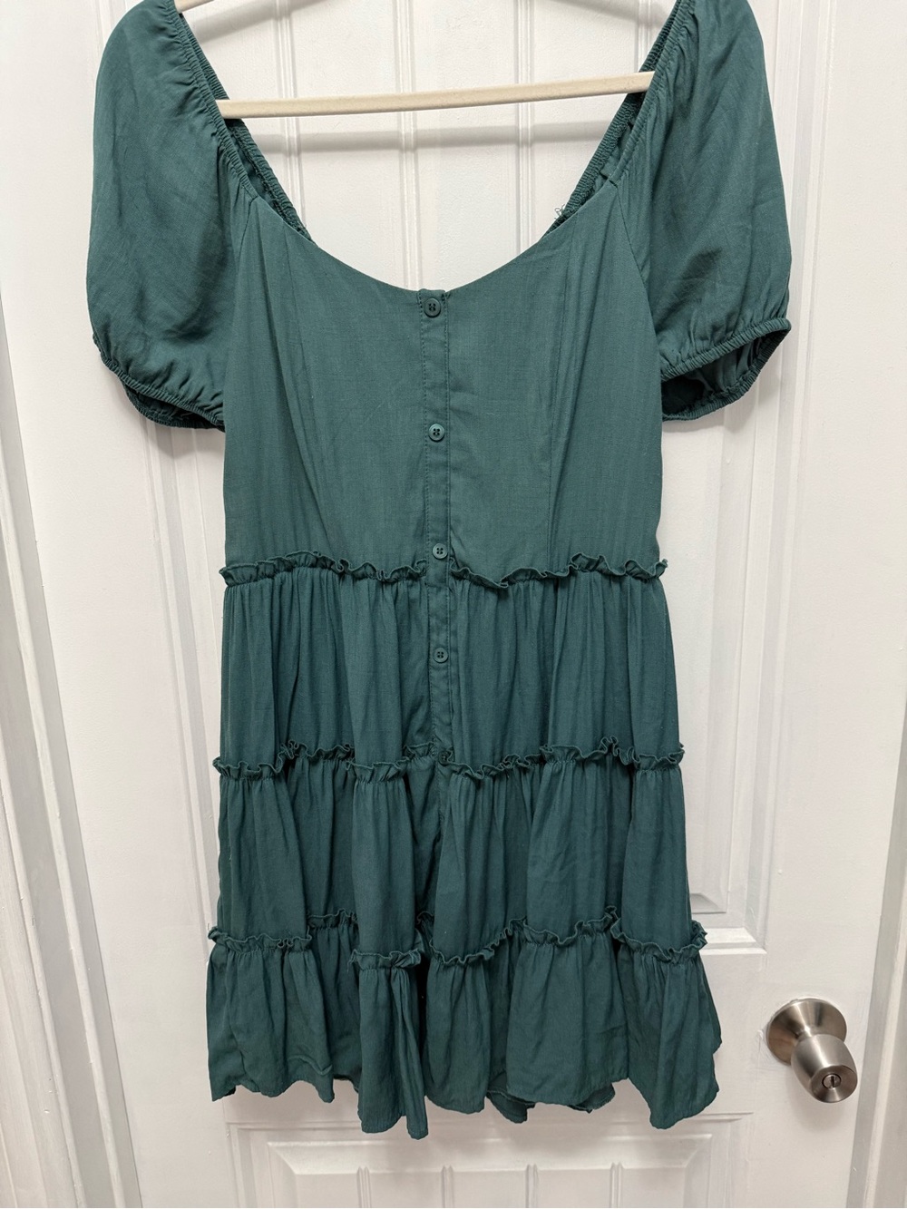 Trixxi Juniors Solid Short Sleeve Tiered Dress Size Large Green (G-1)